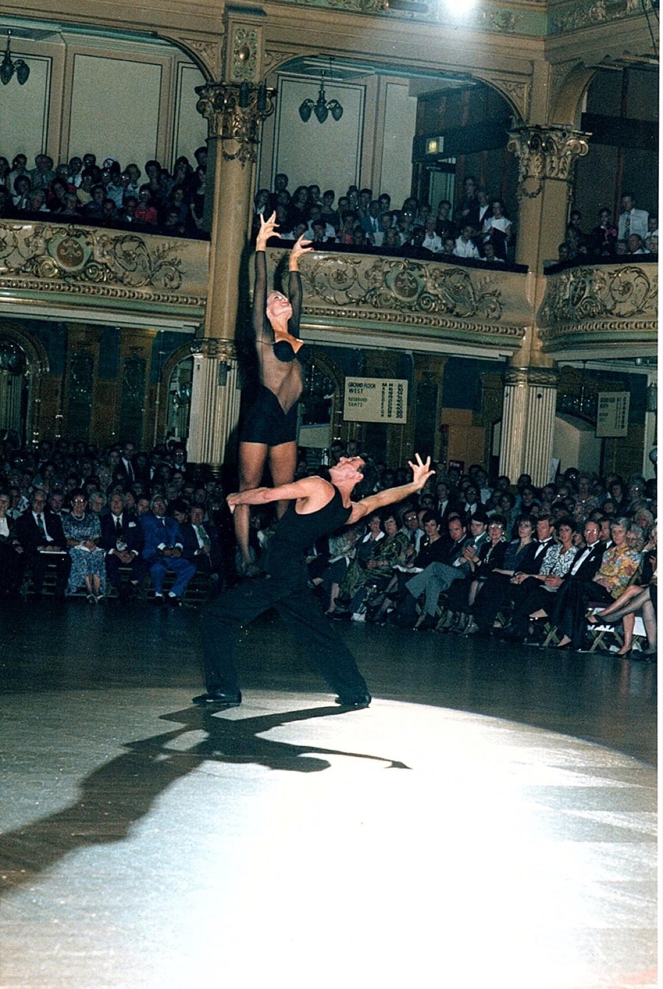 Peter and Rachell van der Veek performing an exhibition in the Empress Ballroom, Blackpool, 1991