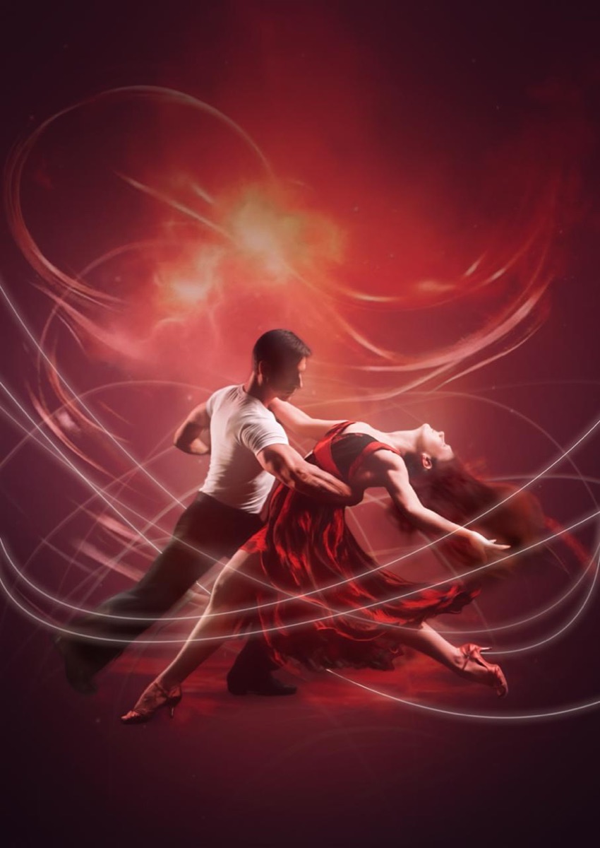 Beyond Strictly Dancing cover artwork: a couple dancing wrapped in trails of light
